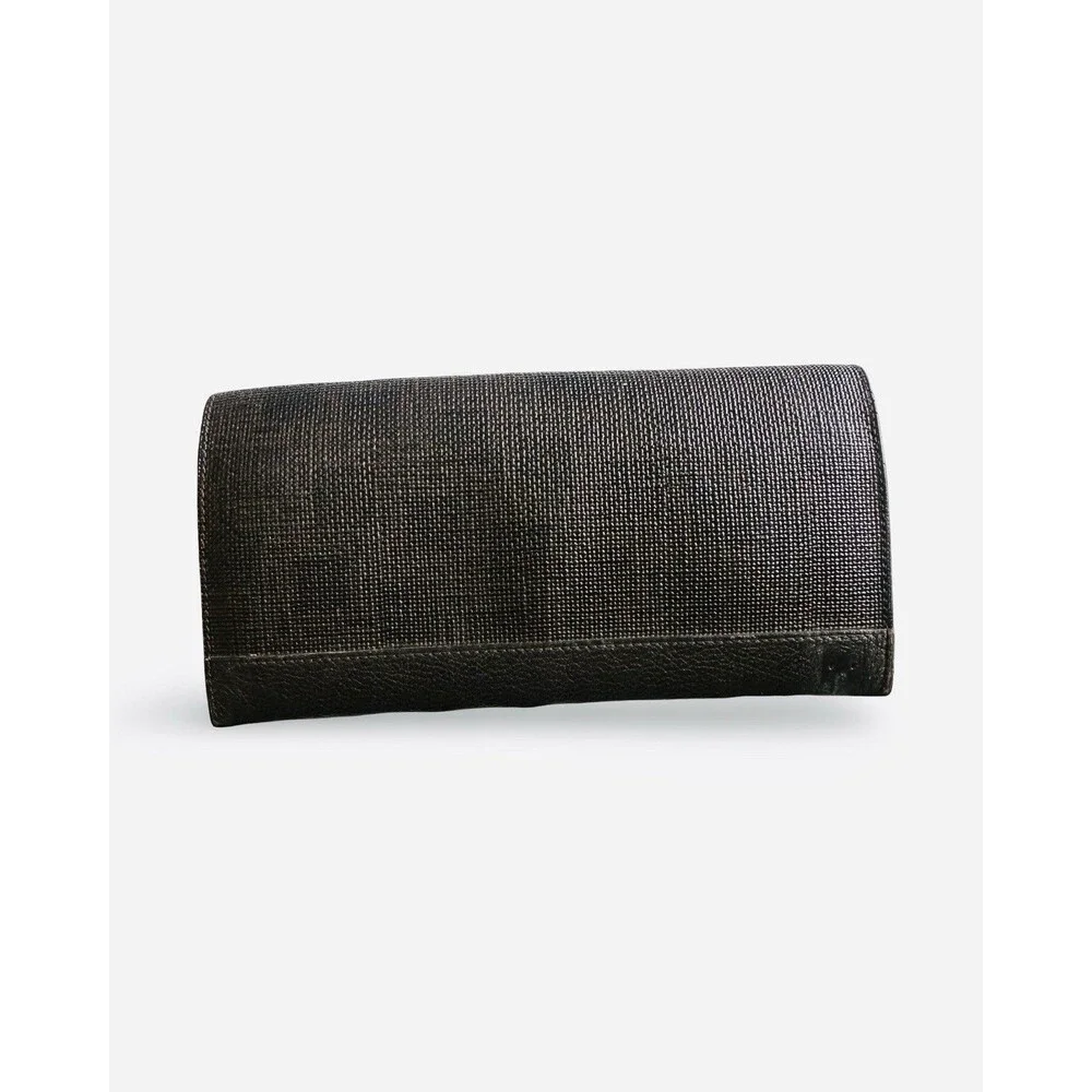 Dunhill London Men's Long Coat Wallet Brown Canvas Leather Check Pattern